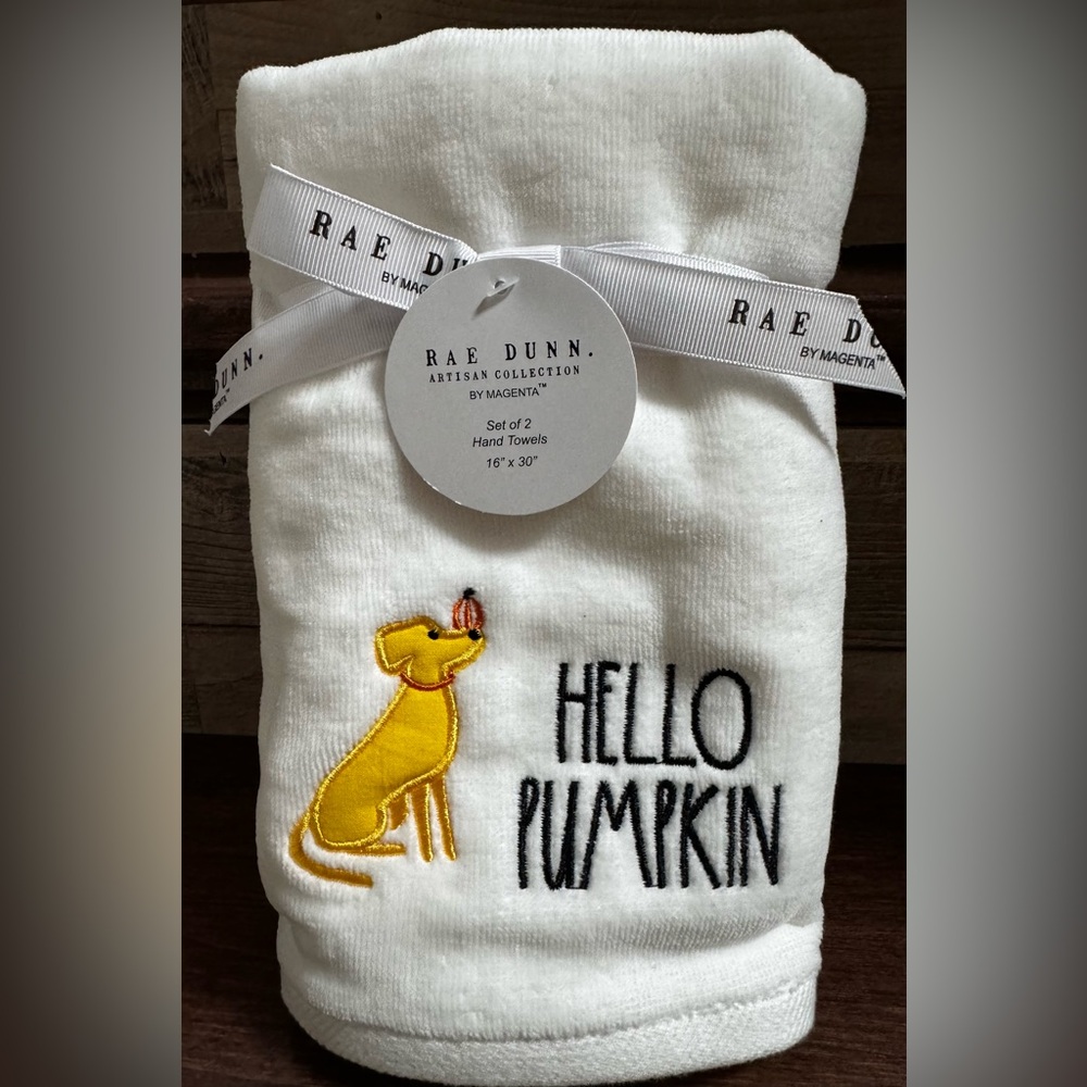 Rae Dunn Halloween 🎃 Hello Pumpkin 🎃 Set of 2Hand Towels - NEW